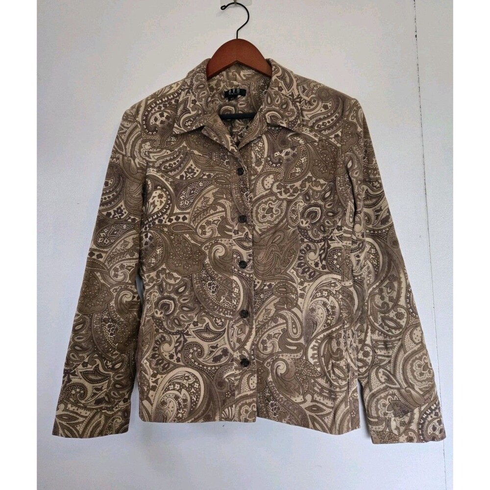 VTG NYU Shirt‎ Womens 12 Brown Paisley Floral Boho Gypsy Button Y2K Goblincore